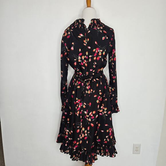 Vintage 70s Whimsigoth Dress Victor Costa Black Victorian Ruffle Women Medium - Picture 3 of 14